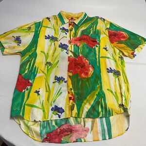 Jams World Hawaiian Floral Short Sleeve Button Up Shirt Size Large